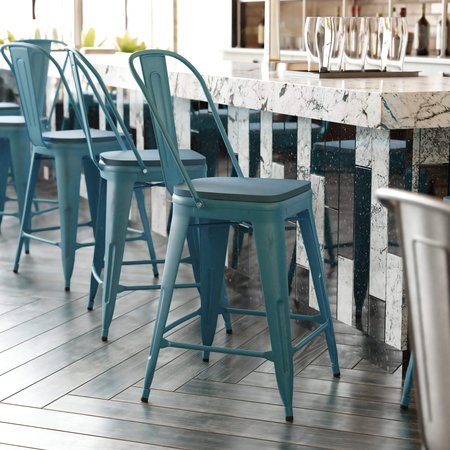 FLASH FURNITURE Kelly Blue-Teal Metal Stool with Teal Poly Seat ET-3534-24-KB-PL1C-GG